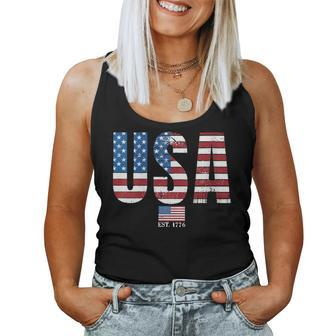 Usa Patriotic American Flag 4Th Of July America Est 1776 Women Tank Top - Monsterry