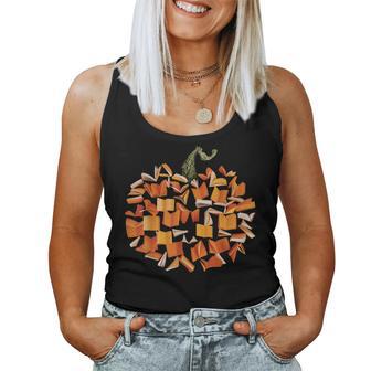 Vintage Book Pumpkin Autumn Fall Librarians Bookworm Teacher Women Tank Top - Thegiftio UK