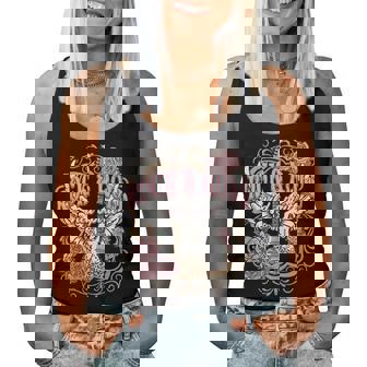 Vintage Rock N Roll Wild Spirit Lets Rock Guitar Floral Women Tank Top | Seseable UK