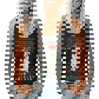 Xmas Lights Ugly Sweater Style Santa Llama Christmas Women Tank Top | Mazezy