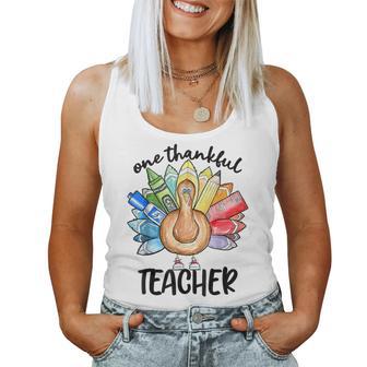 One Thankful Teacher Thanksgiving Turkey Cute Pencil Women Tank Top - Thegiftio UK