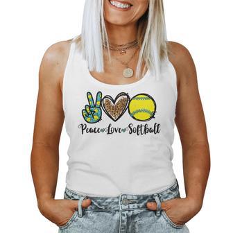 Peace Love Softball For N Girls Cute Leopard Softball Women Tank Top - Monsterry