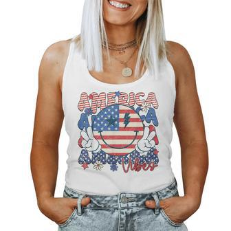 Retro 4Th Of July America Vibes Smile Face Girls Women Tank Top - Monsterry