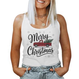 Retro Red Pickup Truck Buffalo Plaid Christmas Tree Women Women Tank Top - Thegiftio UK