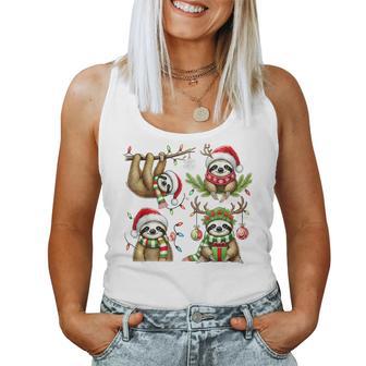 Santa Sloth Christmas Lights Holiday Sloth Lover Women Tank Top | Seseable UK