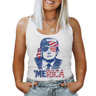 Trump 4Th Of July Merica Usa American Flag Women Tank Top - Monsterry