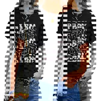 Alabama American Flag Faded Vintage Distressed Women T-shirt - Monsterry