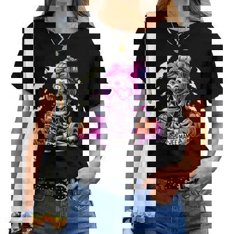 Boo-Jee Mama Spooky Season Skeleton Skull Coffee Halloween Women T-shirt - Monsterry