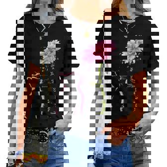 Breast Cancer Awareness Pink Ribbon Daisy Flower Cat Lovers Women T-shirt | Mazezy