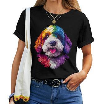 Colorful Bernedoodle Face Cute Dog Lover Black Women T-shirt - Thegiftio UK