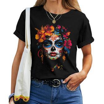 Colourful La Catrina Sugar Skull Woman Dia De Los Muertos T-shirt Frauen - Geschenkecke