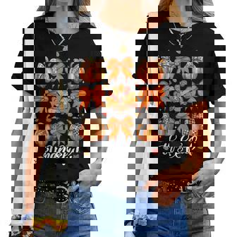 Coquette Bow Pumpkin Turkey Thanksgiving Autumn Fall Women Women T-shirt - Thegiftio UK