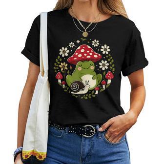 Cottagecore Aesthetic Cute Frog Mushroom Kawaii Snail Women T-shirt - Thegiftio UK