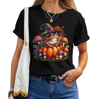 Cottagecore Toad Witch Hat Pumpkin Mushroom Fall Halloween Women T-shirt - Thegiftio UK
