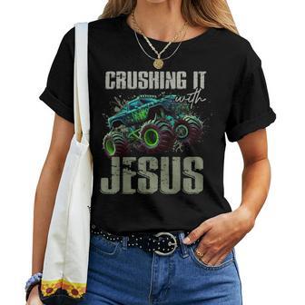 Crushing It With Jesus Christian Monster Truck Jesus Women T-shirt - Thegiftio UK
