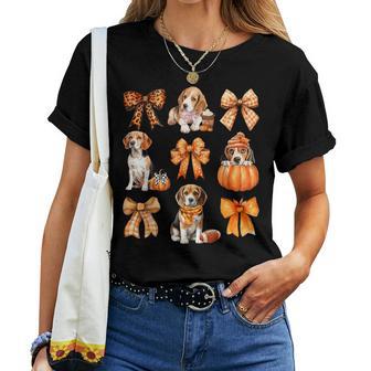 Cute Beagle Dog Lovers Coquette Bows Pumpkin Autumn Fall Women T-shirt - Thegiftio UK