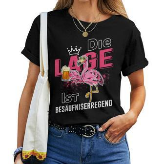 Die Lage Ist Besaffniserregend Saufen Flamingo Beer S T-shirt Frauen - Seseable