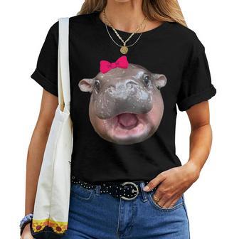 Moo Deng Hippo Cute Baby Pygmy Coquette Pink Bow Women Women T-shirt - Thegiftio UK
