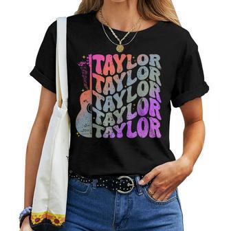 Girl Retro Taylor First Name Personalized Groovy 80'S Pink Women T-shirt - Thegiftio UK