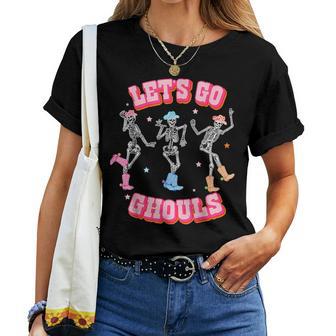 Girls Halloween Night Dancing Skeleton Let's Go Ghouls Women T-shirt - Thegiftio UK