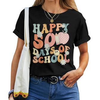 Groovy Happy 50 Days Of School 50Th Day Of School Students Women T-shirt - Thegiftio UK