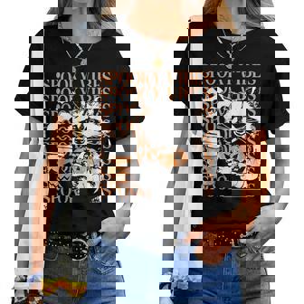 Halloween Raccoon Spooky Vibes Coffee Pumpkin Women T-shirt - Monsterry