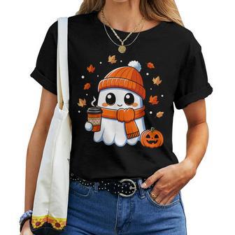 Halloween Ghost Coffee Boo Spooky Season Fall Girls Women T-shirt - Thegiftio UK