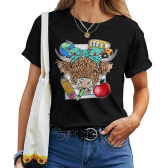 Highland Cow Teacher Farm Western Cute Cow Bandana Women T-shirt | Seseable UK