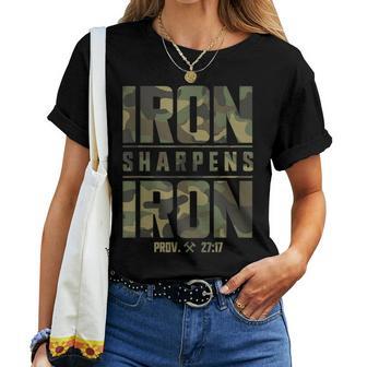 Iron Sharpens Iron Christian Camo Scripture Gym Workout Women T-shirt - Thegiftio UK