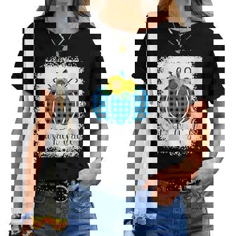 It's Fall Yall Halloween Bleached Bleu Pumpkin Buffalo Plaid Women T-shirt - Monsterry