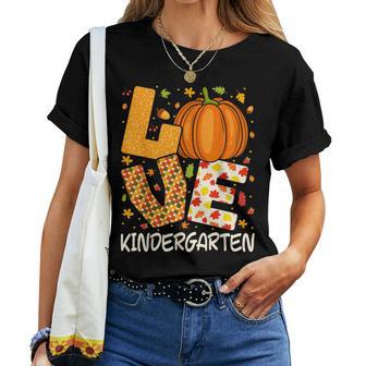 Love Kindergarten Teacher Pumpkin Fall Autumn Thanksgiving Women T-shirt - Thegiftio UK