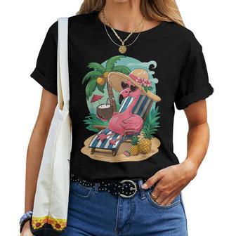 Lustiger Tropischer Rosa Flamingo Hawaii-Sommerparty T-shirt Frauen - Geschenkecke