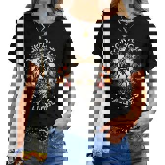 Messy Bun Thick Thighs & Fall Vibes Lady Bleached Halloween Women T-shirt - Monsterry