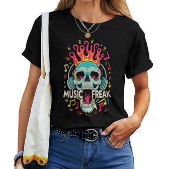 Music Freak Skull Headphones Cool Music Lover Idea Women T-shirt - Monsterry