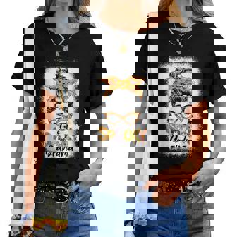 One Spooky Grandma For Halloween Messy Bun Mom Bleached Women T-shirt - Monsterry