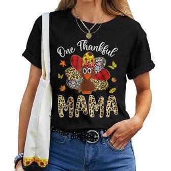 One Thankful Mama Leopard Turkey Thanksgiving Women T-shirt - Thegiftio UK