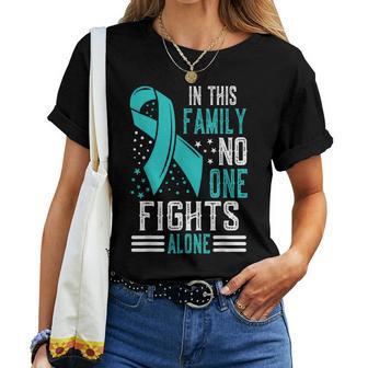 Ovarian Cancer Awareness Month Teal Rainbow Ribbon Women T-shirt - Thegiftio UK