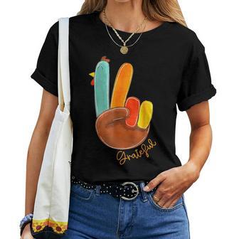 Peace Sign Turkey Hand Cool Thanksgiving Hippie Women Women T-shirt - Thegiftio UK