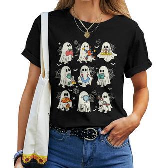 Retro Halloween Science Teacher Ghost Laboratory Teacher Women T-shirt - Thegiftio UK