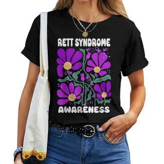 Rett Syndrome Purple Ribbon Wildflower Rett Syndrome Women T-shirt - Thegiftio UK