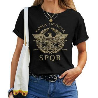 Roma Invicta Spqr Roman Eagle Distressed T-shirt Frauen - Seseable