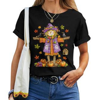 Scarecrow Autumn Fall Season Pumpkin Thanksgiving Halloween Women T-shirt - Thegiftio UK
