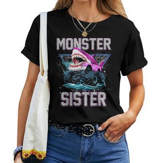Shark Monster Truck Sister Monster Truck Are My Jam Truck Women T-shirt - Thegiftio UK
