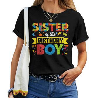 Sister Of The Birthday Boy Master Builder Building Blocks Women T-shirt - Thegiftio UK