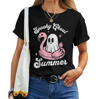 Spooky Ghoul Summer Cute Ghost Flamingo Summer Vibes Beach Women T-shirt - Monsterry