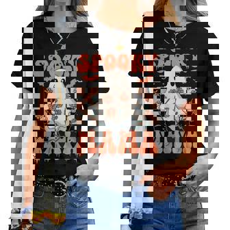 Spooky Mama Groovy Vintage Ghost Halloween Spooky Mom Mother Women T-shirt | Seseable UK