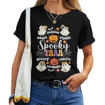 Spooky Para Halloween Parapro Groovy Paraprofessional Women T-shirt - Thegiftio UK