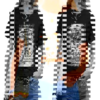 Spooky Stepmom For Halloween Messy Bun Mom Monster Bleached Women T-shirt - Monsterry