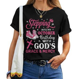 Stepping Into My October Birthday Girl Pink Sneakers Women T-shirt - Thegiftio UK