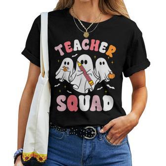 Teacher Squad Matching Teacher Ghost Halloween Groovy Women T-shirt - Thegiftio UK